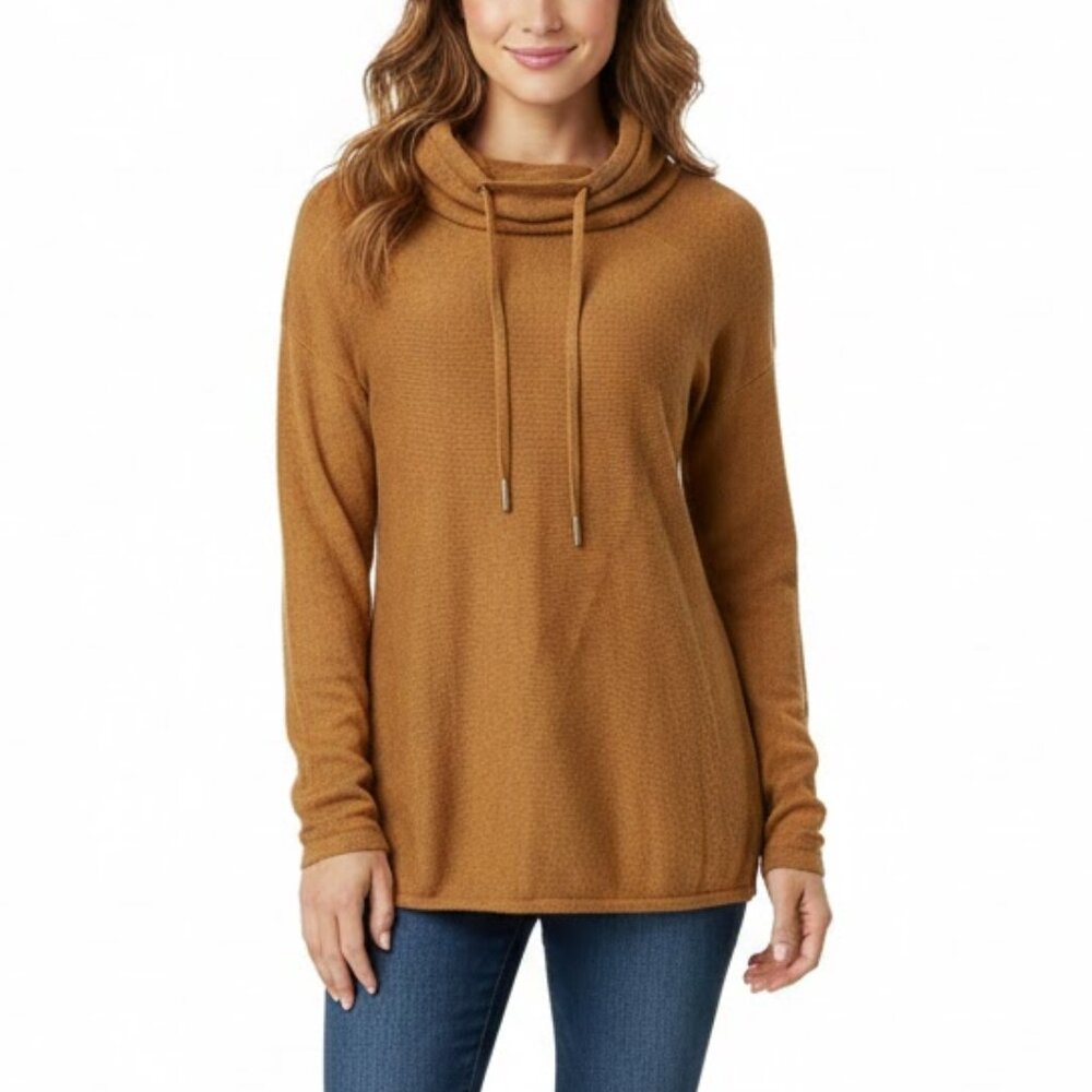Cynthia Rowley Cotton Active Copper Cowl Neck Waffle Knit Sweater Top Size L